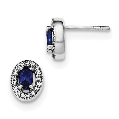 Blue &amp; White CZ Diamond Oval Stud Earrings Sterling Silver Rhodium-plated QE12561, MPN: QE12561, 88…