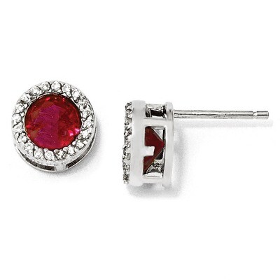 Cheryl M Ruby &amp; Cubic Zirconia Post Earrings Sterling Silver QCM960, MPN: QCM960, 883957459349