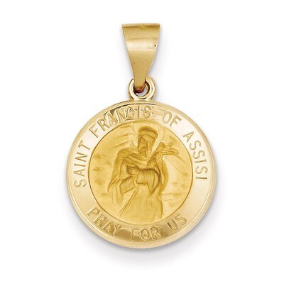 Saint Francis of Assisi Medal Pendant 14k Gold Polished and Satin XR1324, MPN: XR1324, 883957974941
