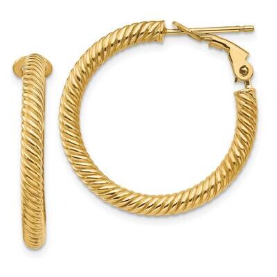 3x20mm Twisted Round Omega Back Hoop Earrings 14k Gold PRE943, MPN: PRE943, 191101984464