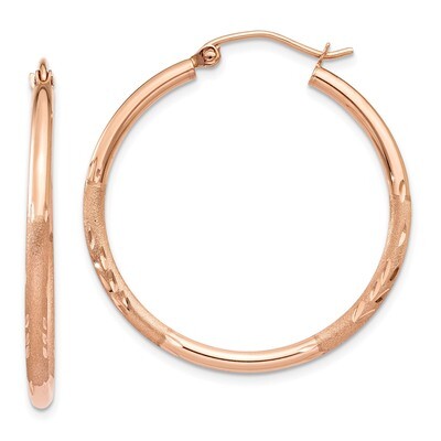 Light Weight Satin Diamond Cut Hoop Earrings 14k Rose Gold TF758, MPN: TF758, 191101368011