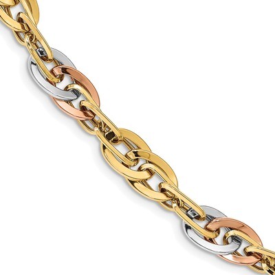 Leslie&#39;s White Rhodium Polished Fancy Link Bracelet 14k Two-tone Gold HB-LF1185-7.5, MPN: LF1185-7.…
