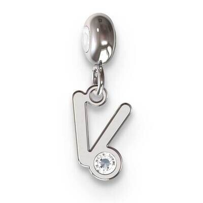 Memi Letter V with Swarovski Crystal Charm Sterling Silver Rhodium-plated ME111V-SS, MPN: ME111V-SS,