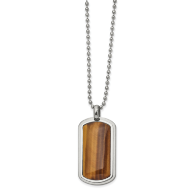 Genuine Tiger&#39;s Eye Dog Tag Necklace Stainless Steel Polished SRN2617-22 by Chisel, MPN: SRN2617-22…