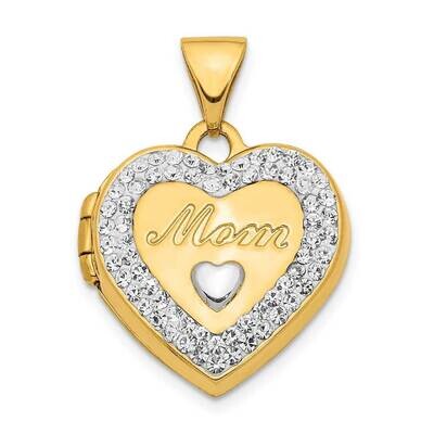 White Rhodium Crystal 16mm Mom Heart Locket Pendant 14k Gold XL753, MPN: XL753, 191101207419