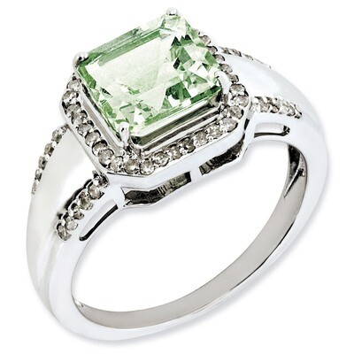 Green Quartz Ring Sterling Silver Diamond QR3080AG, MPN: QR3080AG, 883957362441