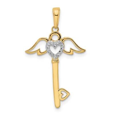 Heart Angel Wings Key Pendant 14k Gold and White Rhodium Diamond-Cut M2933, MPN: M2933, 196904073247