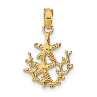Mini Double Starfish Coral Charm 14k Gold Textured K7677, MPN: K7677, 63721815070