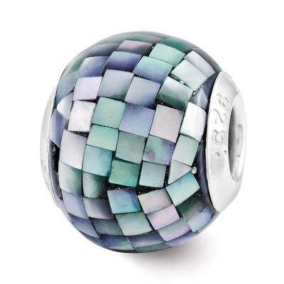 Black Mother of Pearl Mosaic Bead - Sterling Silver QRS3196, MPN: QRS3196, 886774968162