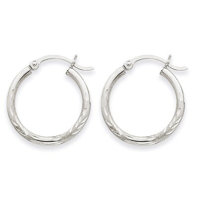 Satin &amp; Diamond-cut 2mm Round Hoop Earrings 14k White Gold TC198, MPN: TC198, 883957288758