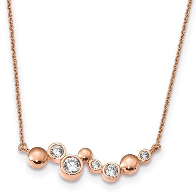 CZ Diamond with 1 inch Extender Fancy Bar Necklace 16 Inch Sterling Silver Rose Gold-plated QG4418-…