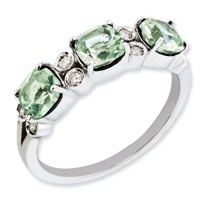 Green Quartz &amp; Diamond Ring Sterling Silver QR3074AG, MPN: QR3074AG, 883957242743