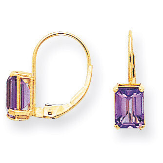 7x5mm Emerald Cut Amethyst Leverback Earrings 14k Gold XLB124AM, MPN: XLB124AM, 883957130033