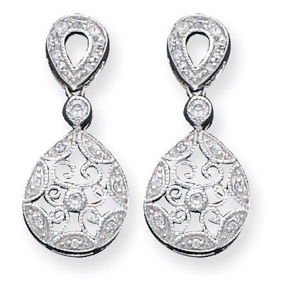 Antique Style Earrings Sterling Silver Diamond QE3224, MPN: QE3224, 883957926131