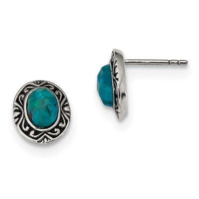 Sterling Silver Rhodium Oxidized with Recon. Turquoise Post Earrings Sterling Silver Rhodium QE1400…