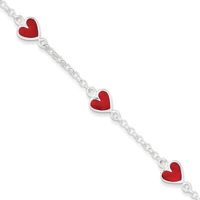 Enamel Red Heart Child&#39;s Bracelet Sterling Silver QG1326-6, MPN: QG1326-6, 883957946771
