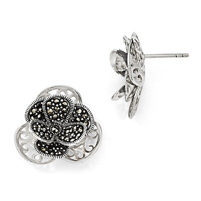 Marcasite Flower Post Earrings Sterling Silver QE11147