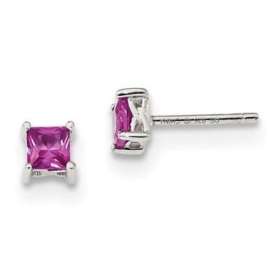 4mm Princess Created Pink Sapphire Post Earrings Sterling Silver QBE28OCT, MPN: QBE28OCT, 883957181…