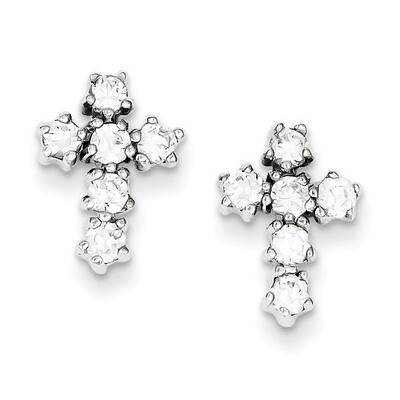 Cross Post Earrings Sterling Silver Synthetic Diamond QE4771, MPN: QE4771, 191101188664
