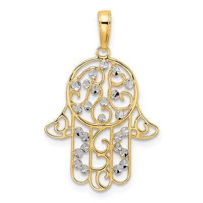 Fancy Hamsa Pendant 14k Gold &amp; White Rhodium Diamond-Cut M2963, MPN: M2963, 196904072394