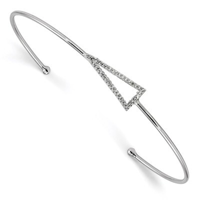 CZ Diamond Triangle Slip-on Cuff Bangle Bracelet Sterling Silver Rhodium-plated QB1189, MPN: QB1189…