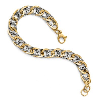 Leslie&#39;s textured Fancy Link Bracelet 8 Inch 14k Two-tone Gold Polished HB-LF711-8, MPN: LF711-8, 8…