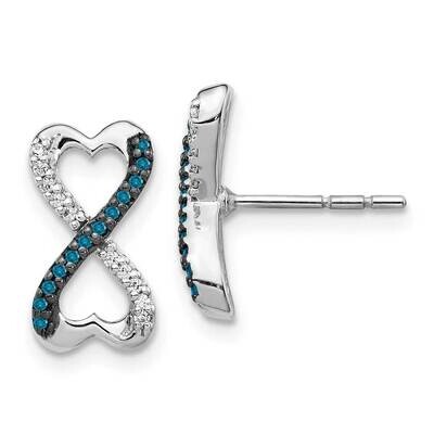 Blue and White Diamond Infinity Heart Post Earrings 14k White Gold EM5516-BD-016-WA, MPN: EM5516-BD…
