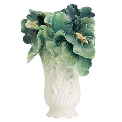 Franz Porcelain Jadeite Cabbage With Insects Design Sculptured Porcelain Vase FZ02585, MPN: FZ02585,