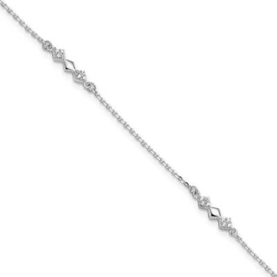 3-Diamond Shapes 9 Inch Plus 1 Inch Extender Anklet Sterling Silver Cz Diamond QG5763-9, MPN: QG576…