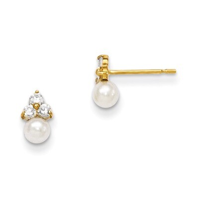 CZ and Cultured Pearl Post Earrings 14k Gold GK700, MPN: GK700, 191101902475