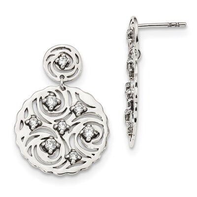CZ Diamond Post Dangle Earrings Sterling Silver QE13779, MPN: QE13779,