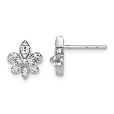 Fleur De Lis Post Earrings 14k White Gold Diamond EM5537-016-WA, MPN: EM5537-016-WA, 883957414447
