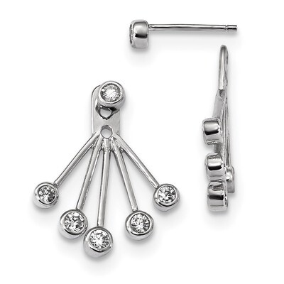 CZ Diamond Front &amp; Back Post Earrings Sterling Silver Rhodium-plated QE13698, MPN: QE13698, 8867740…