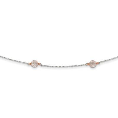 Rose Tone CZ Stations with 2 Inch Extension Necklace Sterling Silver Rhodium-Plated QG5982-37, MPN:…