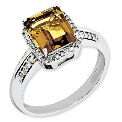 Whiskey Quartz Ring Sterling Silver Diamond QR3052WQ, MPN: QR3052WQ, 883957634784