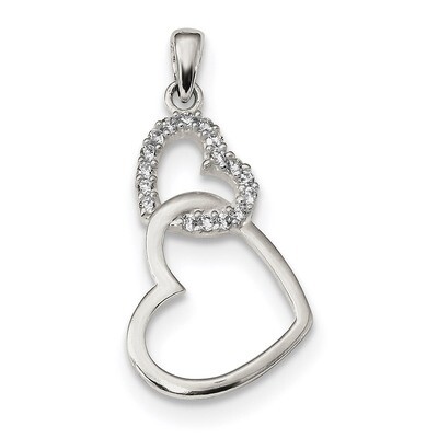 CZ Diamond Double Heart Pendant Sterling Silver Polished QP4920, MPN: QP4920, 886774119533