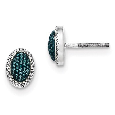 Blue and White Diamond Oval Screwback Earrings Sterling Silver QE12916, MPN: QE12916, 886774967097