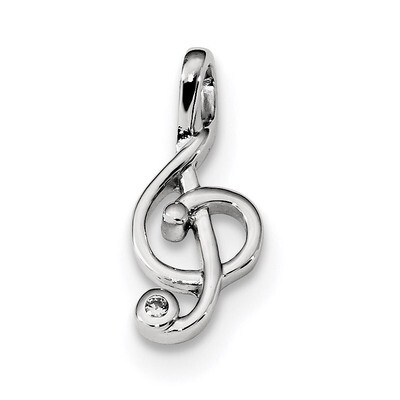 CZ Diamond Treble Clef Slide Sterling Silver Rhodium-plated QC9296, MPN: QC9296, 886774043647