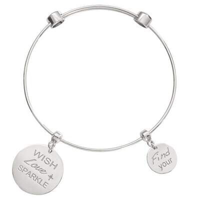 Nikki Lissoni Charm Bangle Silver-Plated with Two Fixed Charms Wish. Love. Sparkle. Find Your Inner…