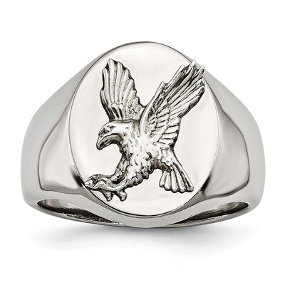 Sterling Silver Rhodium-plated Eagle Ring Stainless Steel Polished SR602 by Chisel, MPN: SR602, 191…