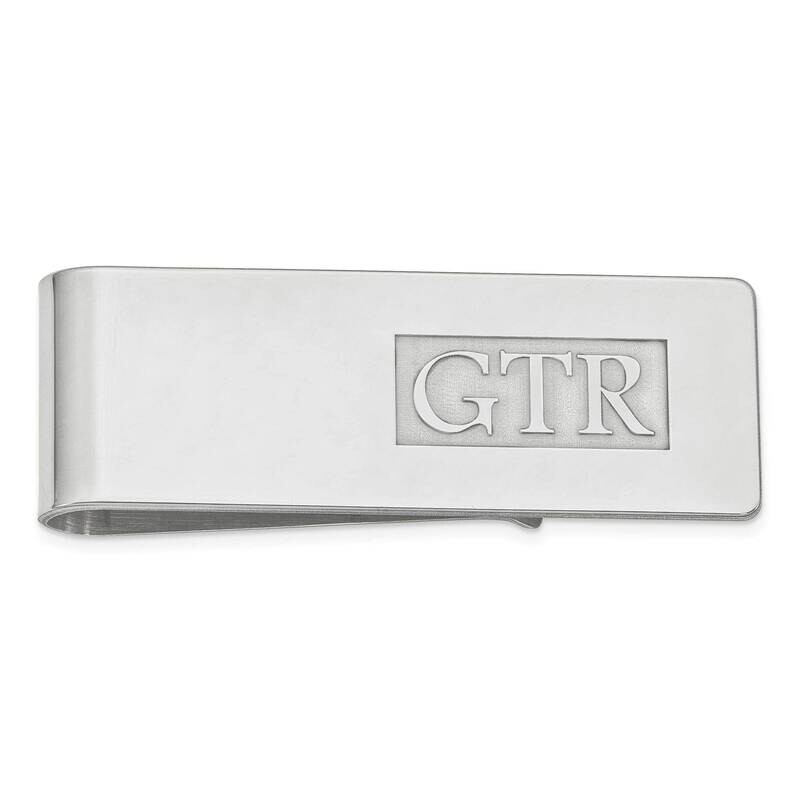 Raised Letters Polished Monogram Money Clip Sterling Silver Rhodium-plated XNA607SS