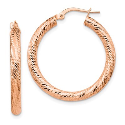 Leslie&#39;s 3x20 Round Hoop Earrings 10k Rose Gold Diamond-cut HB-10LE470R, MPN: 10LE470R, 191101499067