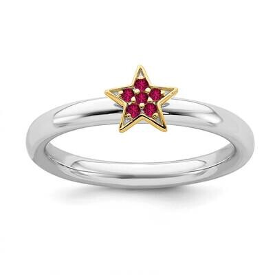 Gold-Plated Cr. Ruby Star Ring Sterling Silver QSK2174, MPN: QSK2174, 191101213694