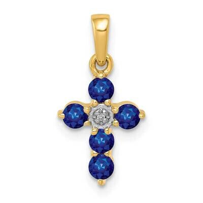 Sapphire and Diamond Cross Pendant 14k Gold PM5269-SA-003-YA, MPN: PM5269-SA-003-YA, 883957715537