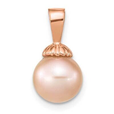 8-9mm Round Pink Freshwater Cultured Pearl Pendant 14k Rose Gold XF775, MPN: XF775,