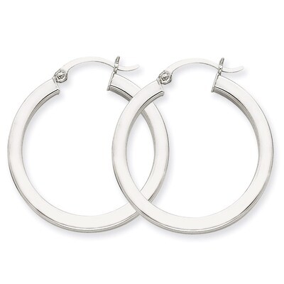 3mm Polished Square Tube Hoop Earrings 14k White Gold Z1117, MPN: Z1117, 883957324609