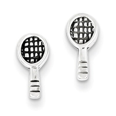 Antique Tennis Racquet Post Earrings Sterling Silver QE8681, MPN: QE8681, 883957540276