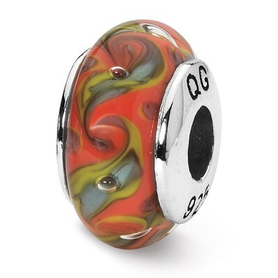 Red Teal Swirl Hand-blown Glass Bead - Sterling Silver QRS1350, MPN: QRS1350, 883957303109
