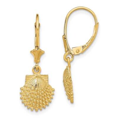 Beaded Scallop Shell Leverback Earrings 14k Gold 2-D TF1813, MPN: TF1813, 637218177240