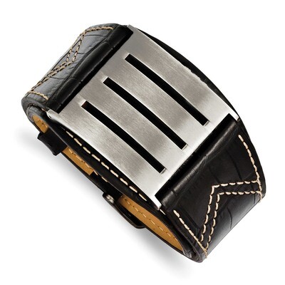 Black Leather Adjustable Buckle Bracelet Stainless Steel SRB1103-9 by Chisel, MPN: SRB1103-9, 19110…